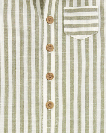 Baby Striped Short-Sleeve Romper- Green, 