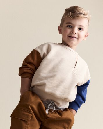 Toddler Boy Colorblock Pullover Sweatshirt - Khaki, 