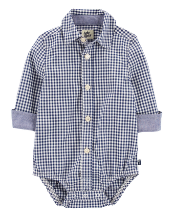 Baby Gingham Print Button-Front Bodysuit, 