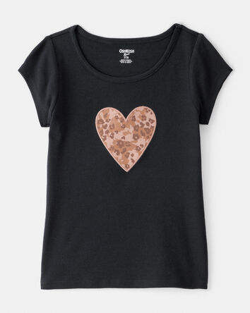 Girls Leopard Heart Short-Sleeve Graphic Tee - Black, 
