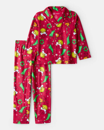 Kid Dr. Seuss&trade; The Grinch Print Fleece Long-Sleeve Loose Fit 2-Piece Pajamas - Red, 