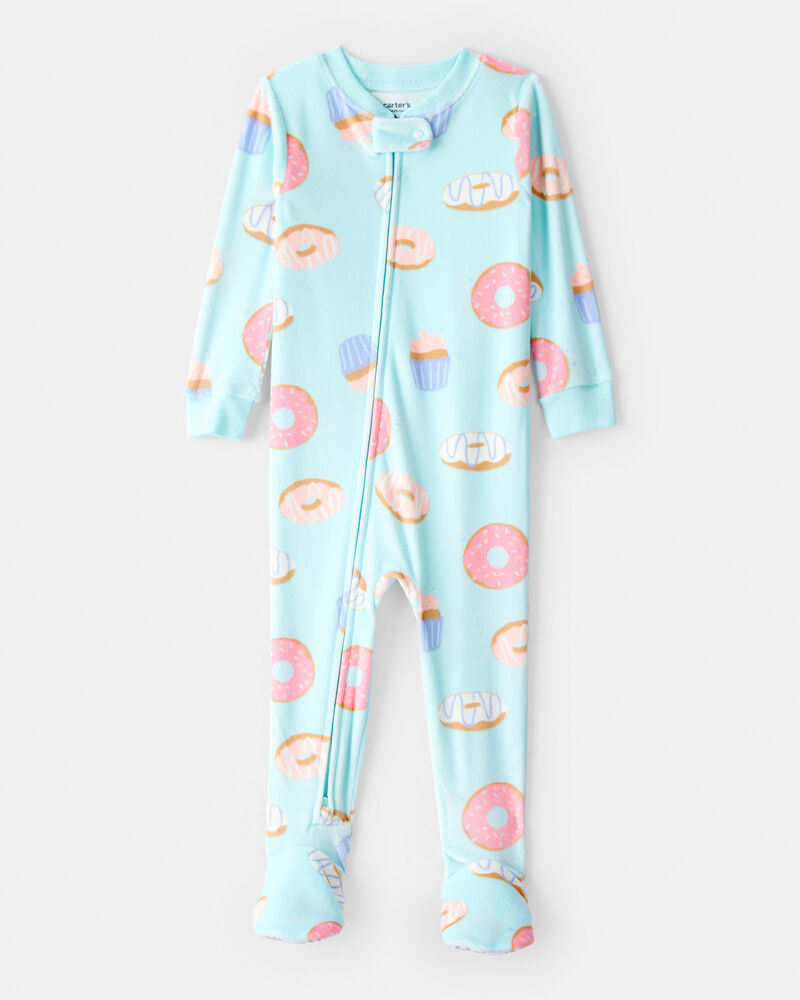 Baby Girl Donuts DreamPlush Long-Sleeve Snug Fit 1-Piece Pajamas - Blue, image 1 of 4 slides