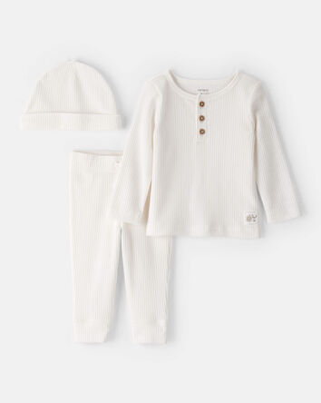 Baby 3-Piece Ribbed Outfit Set - Ivory, 
