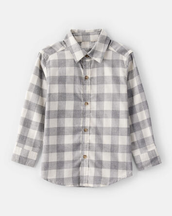 Toddler Boy Plaid Cotton Long-Sleeve Button-Down Shirt - Grey, 