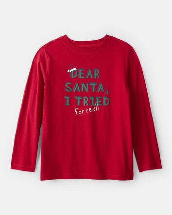 Kid Christmas Santa Long-Sleeve Graphic Tee - Red, 