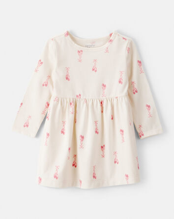 Baby Girl Ballet Slipper Print Long-Sleeve Dress - Ivory, 
