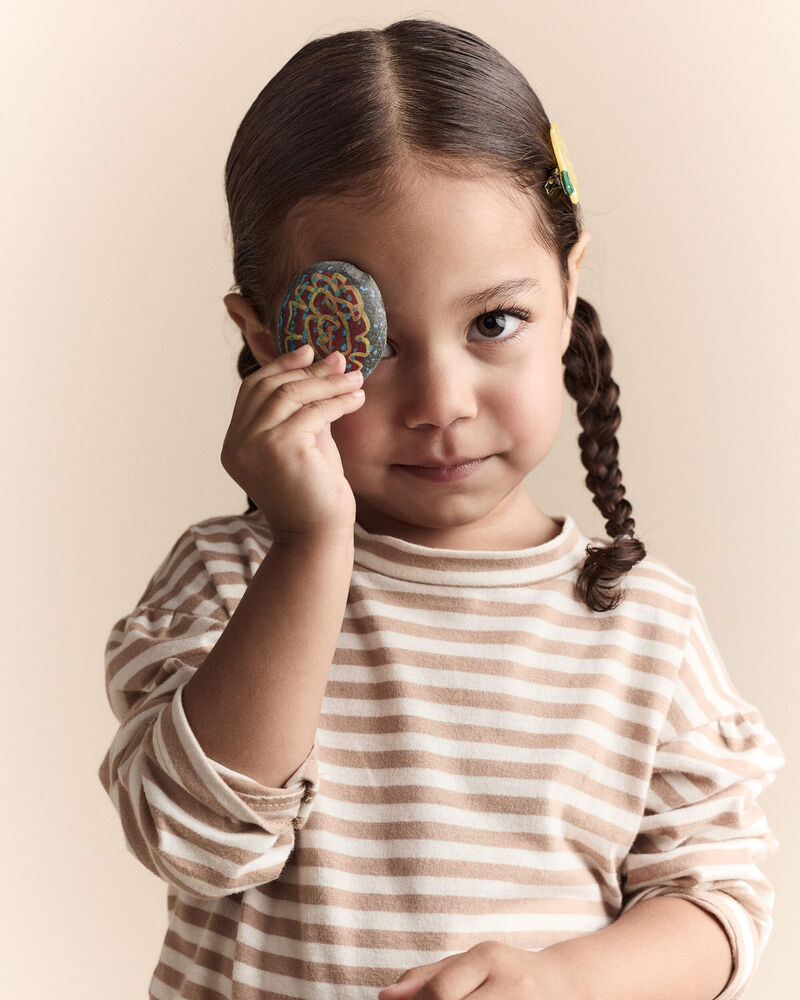 Toddler Girl Striped Long-Sleeve Relaxed Tee - Cream/Tan, image 6 of 7 slides