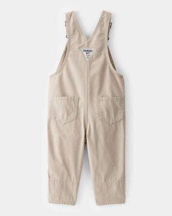 Baby Girl Lightweight Floral-Lined Canvas Overalls  - Khaki, 