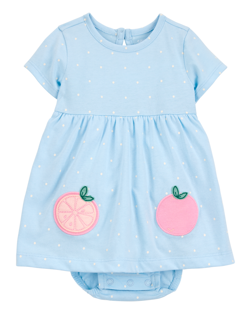 Baby Girl Peach Bodysuit Dress - Blue, image 1 of 3 slides