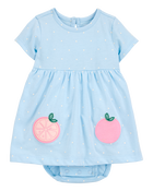 Baby Girl Peach Bodysuit Dress - Blue, image 1 of 3 slides