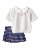 Baby Girl 2-Piece French Terry Tee & Plaid Knit Skirt Set - Grey/Navy, image 1 of 8 slides