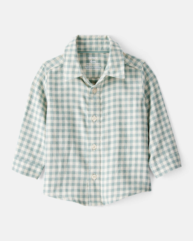 Baby Boy Checkered Print Bodysuit Overall Set - Blue/Green, image 3 of 6 slides