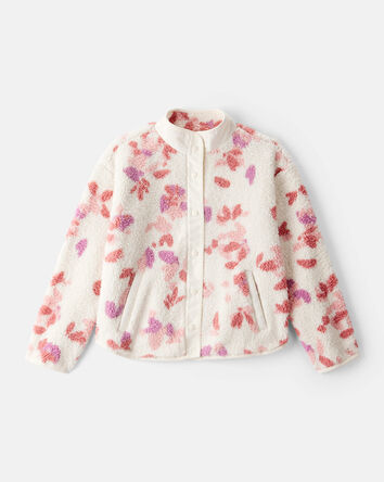 Girls Floral Print Long-Sleeve Sherpa Jacket, 