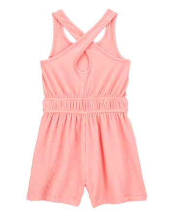 Girls Ribbed Textured Romper - Coral, 