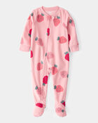 Baby Girl 1-Piece Strawberry Fleece Footie Pajamas - Pink, image 1 of 3 slides