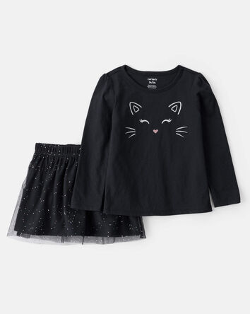 Toddler 2-Piece Halloween Cat Tee & Tulle Skirt Set - Black, 