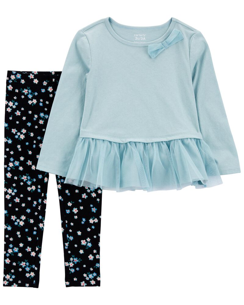 Baby 2-Piece Peplum Tulle Top & Floral Legging Set, image 1 of 3 slides