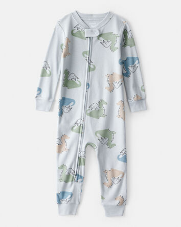 Toddler Boy Dragon 100% Cotton Long-Sleeve 1-Piece Pajamas - Blue, 