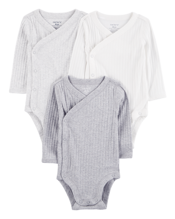 Baby 3-Pack Long-Sleeve Side-Snap Bodysuits, 