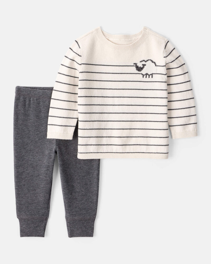 Baby Boy Sheep Long-Sleeve Tee & Pant Set - White/Grey, image 1 of 4 slides