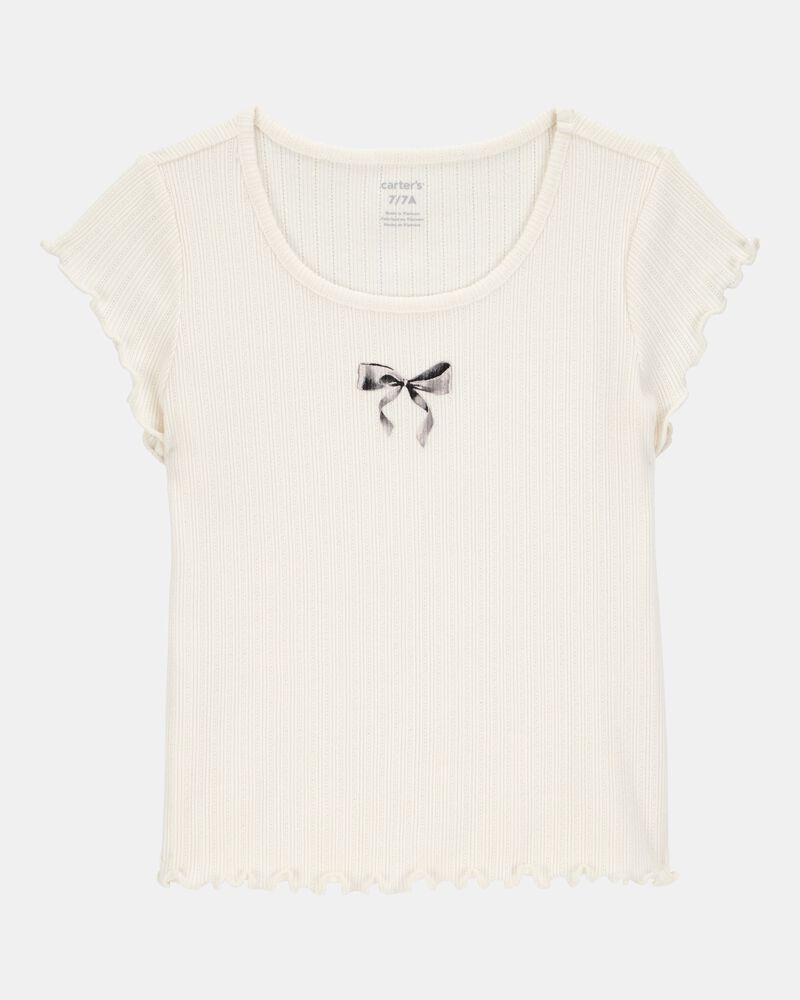 Kid 2-Piece Butterfly Pointelle Tee & Polka Dot Chiffon Skirt Set - Tan/White, image 3 of 5 slides