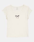 Kid 2-Piece Butterfly Pointelle Tee & Polka Dot Chiffon Skirt Set - Tan/White, image 3 of 5 slides