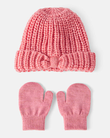 Toddler Girl 2-Piece  Shimmer Winter Hat & Mittens - Pink, 
