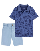Kid 2-Piece Polo & Chino Shorts Outfit Set, image 1 of 6 slides