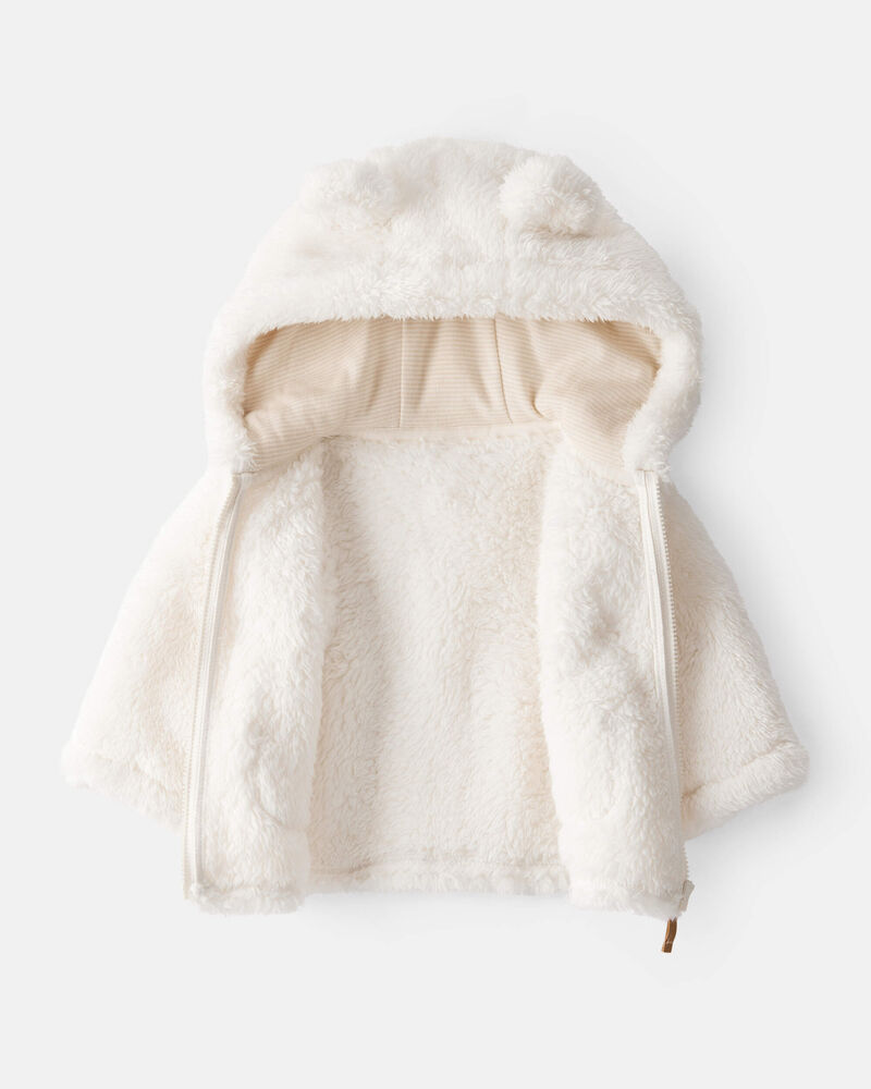 Baby Sherpa Long-Sleeve Hooded Zip-Up Jacket - Ivory, image 2 of 4 slides