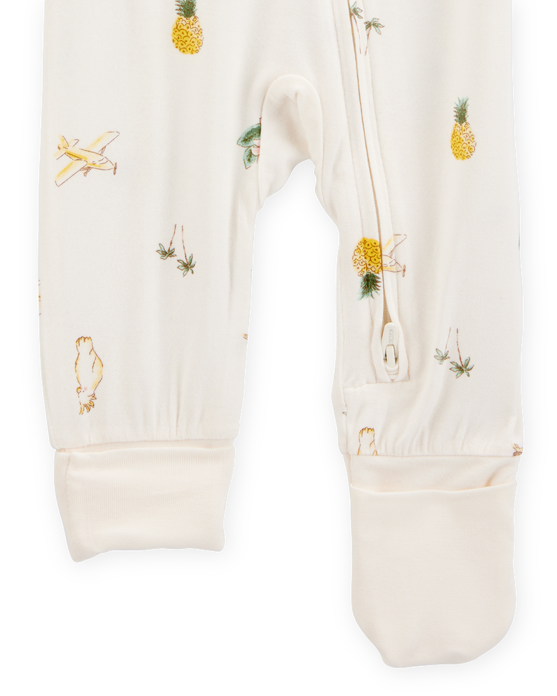 Baby Girl Tropical Print 2-Way Zip PurelySoft Convertible Foot Sleep & Play Pajamas - Ivory, image 3 of 7 slides