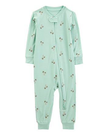Baby Palm Tree Print PurelySoft Footless 1-Piece Pajamas - Mint, 