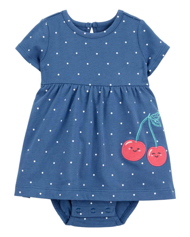 Baby Girl Cherry Bodysuit Dress - Blue, image 1 of 3 slides
