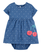Baby Girl Cherry Bodysuit Dress - Blue, image 1 of 3 slides