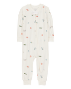 Baby Camp Print Zip-Up PurelySoft Footless 1-Piece Pajamas - Ivory, image 1 of 5 slides