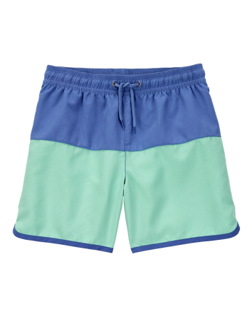 Boys Colorblock Swim Trunks - Green/Blue, 