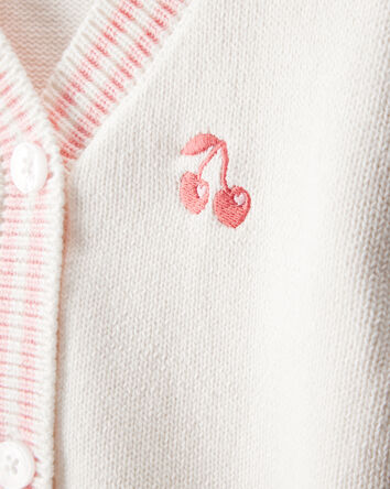 Toddler Girl Cherry Cotton Long-Sleeve Sweater - Ivory, 