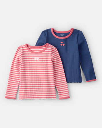 Toddler Girl 3-Piece Long-Sleeve Tops & Denim Skirt Set - Multi, 