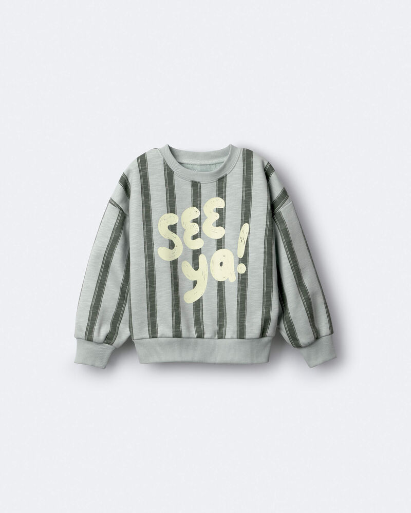 Toddler 'See Ya!' Striped Dolman-Sleeve Sweatshirt - Light Blue/Olive, image 2 of 6 slides