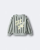 Toddler 'See Ya!' Striped Dolman-Sleeve Sweatshirt - Light Blue/Olive, image 2 of 6 slides