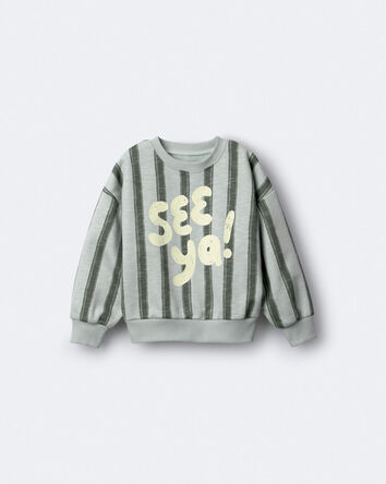 Toddler 'See Ya!' Striped Dolman-Sleeve Sweatshirt - Light Blue/Olive, 