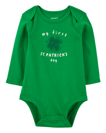 Baby St Patrick's Day Ribbed Long-Sleeve Bodysuit - Green, 