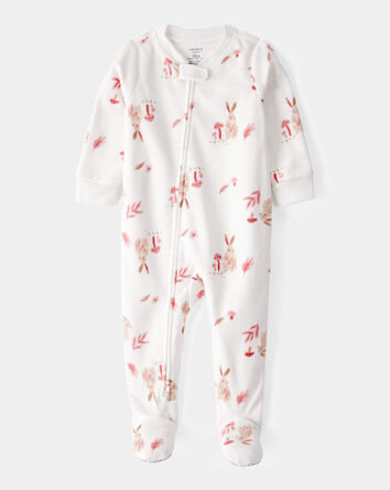 Baby Girl 1-Piece Bunny Fleece Footie Pajamas - Ivory, 