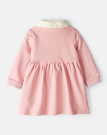Baby Girl Polo Collared Cotton Dress - Pink, 