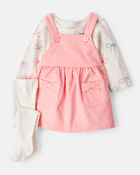 Baby Girl 3-Piece Bow Heart Print Long-Sleeve Dress Set - Ivory/Pink, image 1 of 6 slides