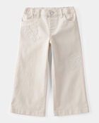 Toddler Embroidered Stretch Denim Wide Leg Jeans - Cream, image 1 of 7 slides