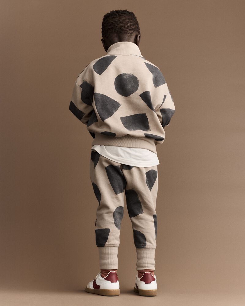 Toddler Boy Quarter-Zip Sweatshirt with Shapes - Khaki, image 3 of 6 slides