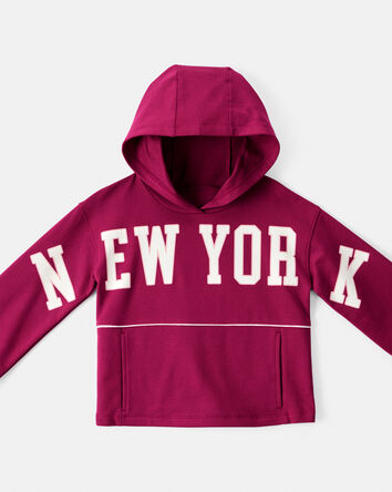 Girls New York Cotton Long-Sleeve Hoodie - Red, 