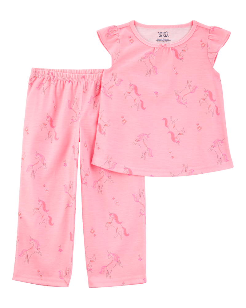 Toddler Girl Unicorn Print Loose Fit 2-Piece Pajamas - Pink, image 1 of 3 slides
