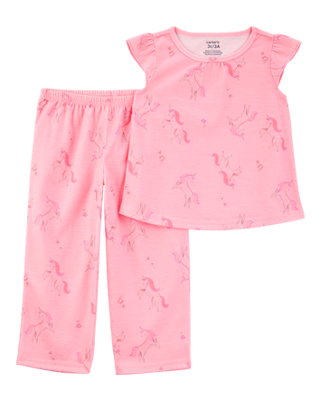 Toddler Girl Unicorn Print Loose Fit 2-Piece Pajamas - Pink, 