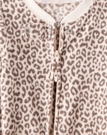 Baby Girl Leopard Fleece Long-Sleeve Loose Fit 1-Piece Pajamas - Brown, 